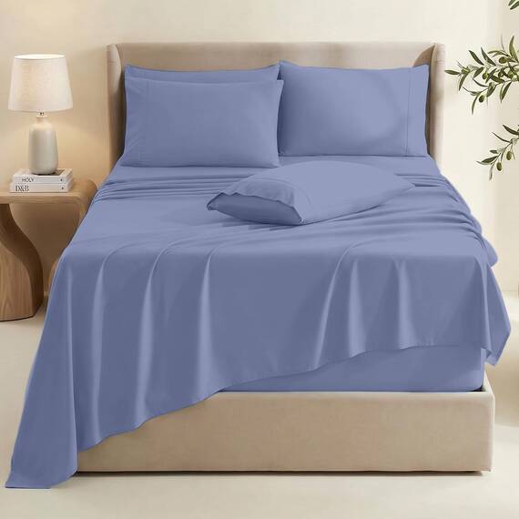Hearth & Harbor 6 Piece Bed Sheet Set Extra Deep Pocket, Fits Mattress from 18-24 inces Depth, Full, Steel Blue