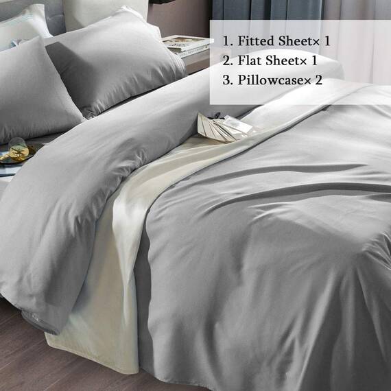 SONORO KATE Bettlaken-Set, superweiche Mikrofaser, Fadenzahl 1800, luxuriös, ägyptische Bettlaken, passend für 45.7 - 61 cm tiefe Taschenmatratzen, 4-teilig (grau, Doppelbett)