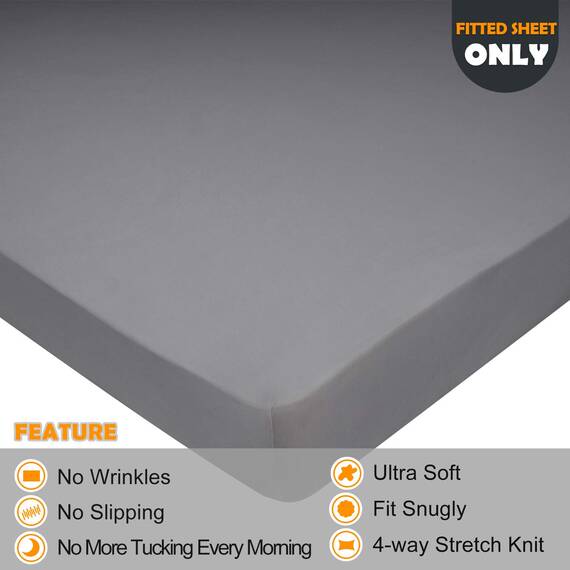 JackFum King Size Fitted Sheet Only - 4-Way Stretch Knit, Snug Fit, Wrinkle Free & Stay in Place, No More Slipping Off for Mattress, Soft & Comfortable - Light Gray, King