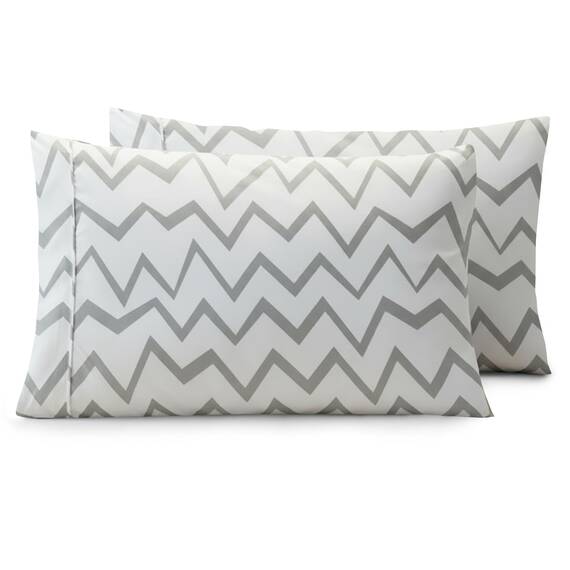 Elegant Comfort Luxuriöses, ultraweiches 2-teiliges Kissenbezug-Set, 1500 Premium-Mikrofaser in Hotelqualität, doppelt gebürstet, knitterfrei, Standard/Queen, Chevron-Muster, Grau