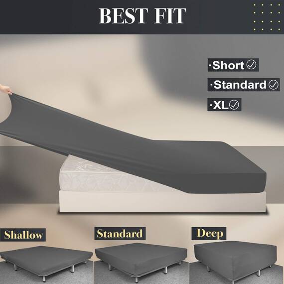 Spannbetttuch in Queen-Size-Größe, 4-Wege-Stretch-Jersey, kuscheliges T-Shirt, weich, knitterfrei, eng anliegend, kein Verrutschen mehr für Matratzen (Tiefe: 12.7, dunkelgrau, Queen-Size-Bett