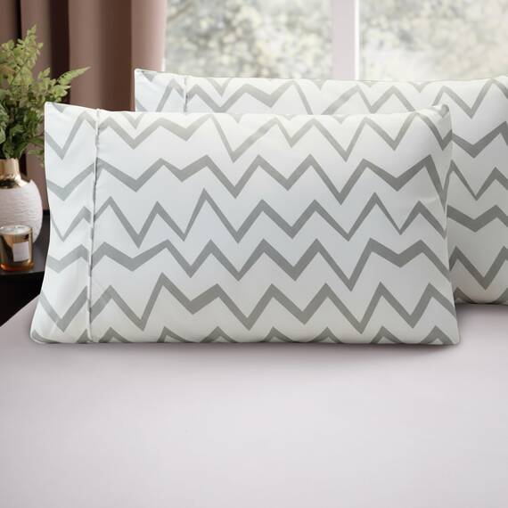Elegant Comfort Luxuriöses, ultraweiches 2-teiliges Kissenbezug-Set, 1500 Premium-Mikrofaser in Hotelqualität, doppelt gebürstet, knitterfrei, Standard/Queen, Chevron-Muster, Grau