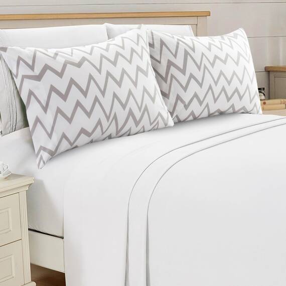 Elegant Comfort Luxuriöses, ultraweiches 2-teiliges Kissenbezug-Set, 1500 Premium-Mikrofaser in Hotelqualität, doppelt gebürstet, knitterfrei, Standard/Queen, Chevron-Muster, Grau