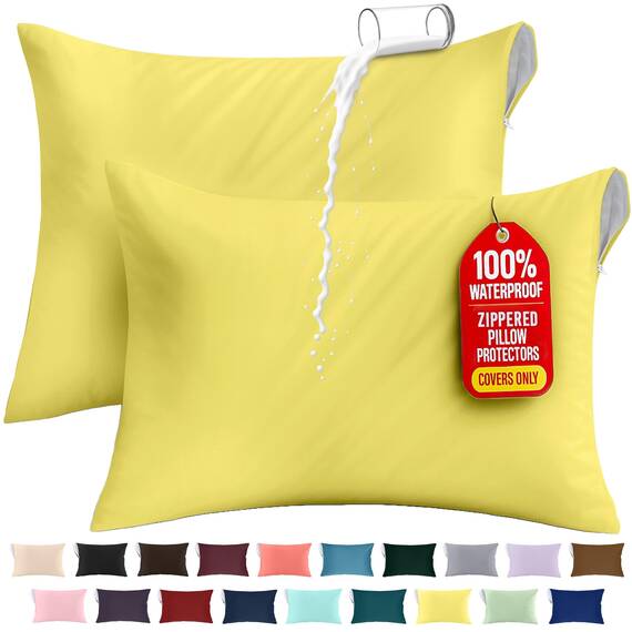 Utopia Bedding Premium 100% wasserdichter Kissenschutz mit Reißverschluss, Queen-Size-Größe (2er-Set), Bettwanzen- und staubmilbendicht, mit Reißverschluss, Gelb