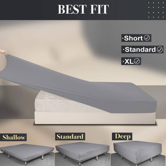 JackFum King Size Fitted Sheet Only - 4-Way Stretch Knit, Snug Fit, Wrinkle Free & Stay in Place, No More Slipping Off for Mattress, Soft & Comfortable - Light Gray, King