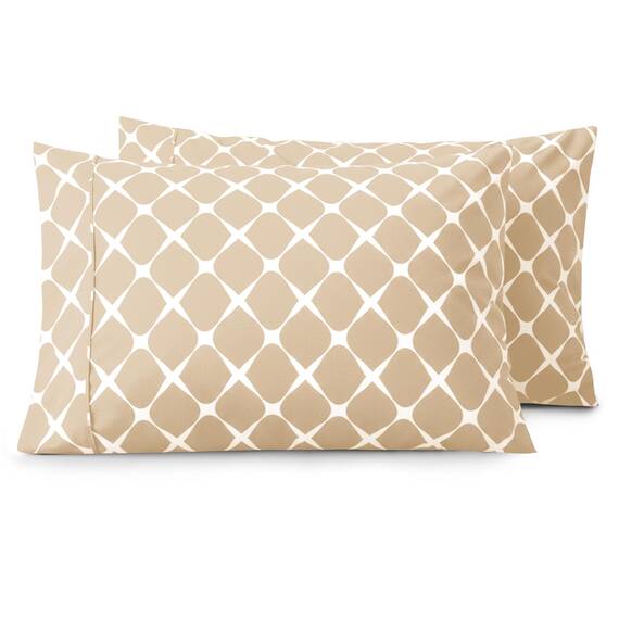 Elegant Comfort Luxuriöses, ultraweiches 2-teiliges Kissenbezug-Set, 1500 Premium-Mikrofaser in Hotelqualität, doppelt gebürstet, knitterfrei, Standard/Queen, Bloomingdale-Muster, Cremefarben