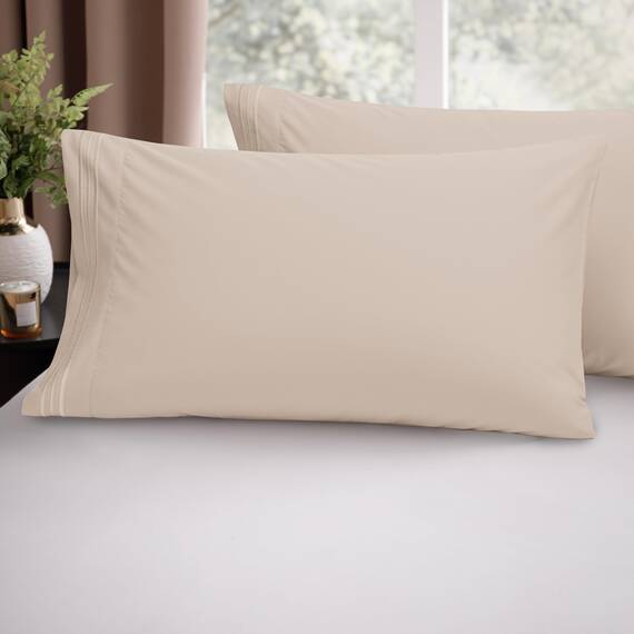 Elegant Comfort Luxuriöses, ultraweiches 2-teiliges Kissenbezug-Set, 1500 Premium-Mikrofaser in Hotelqualität, doppelt gebürstet, knitterfrei, Standard/Queen, Creme/Hellbraun