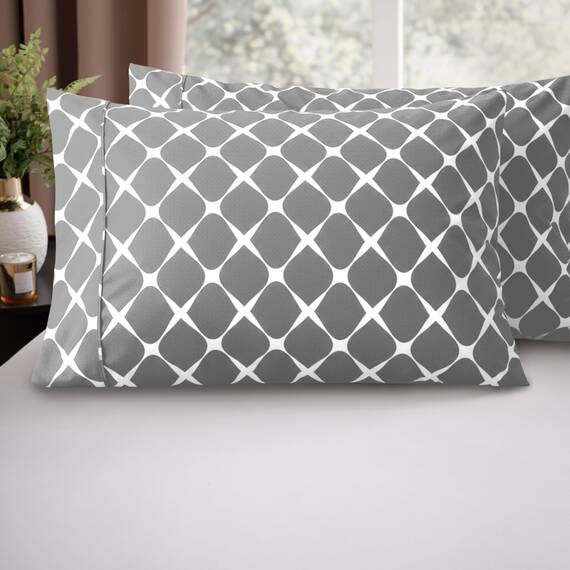 Elegant Comfort Luxuriöses, ultraweiches 2-teiliges Kissenbezug-Set, 1500 Premium-Mikrofaser in Hotelqualität, doppelt gebürstet, knitterfrei, Standard/Queen, Bloomingdale-Muster, Grau