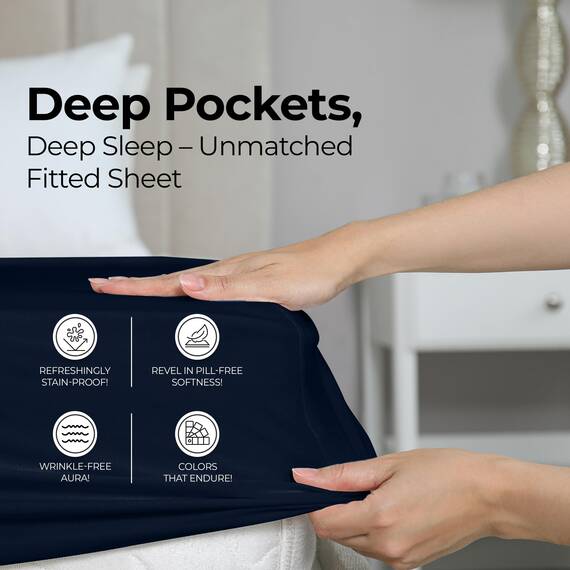 Utopia Bedding Spannbettlaken für Doppelbetten – Bettlaken – Tiefe Tasche – weiche Mikrofaser – schrumpf- und lichtbeständig – pflegeleicht – nur 1 Spannbetttuch (Marineblau)