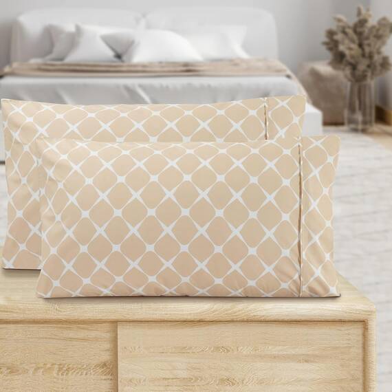 Elegant Comfort Luxuriöses, ultraweiches 2-teiliges Kissenbezug-Set, 1500 Premium-Mikrofaser in Hotelqualität, doppelt gebürstet, knitterfrei, Standard/Queen, Bloomingdale-Muster, Cremefarben
