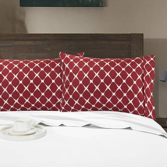Elegant Comfort Luxuriöses, ultraweiches 2-teiliges Kissenbezug-Set, 1500 Premium-Mikrofaser in Hotelqualität, doppelt gebürstet, knitterfrei, Bloomingdale Burgunderrot, Standard/Queen-Größe