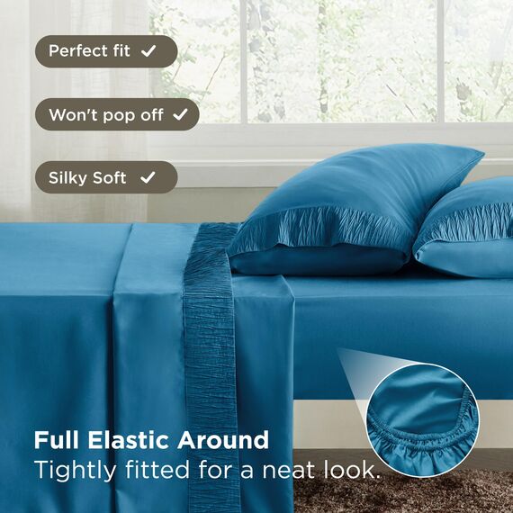 Bedsure Bettwäsche-Set – Blaugrün Queen-Bettlaken – weiche gebürstete Mikrofaser, knitterfreies Bettwäsche-Set – 1 Spannbetttuch, 1 Bettlaken, 2 Kissenbezüge (Queensize, Blaugrün)