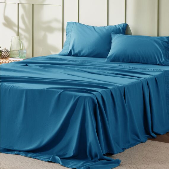 Bedsure Bettwäsche-Set – Blaugrün Queen-Bettlaken – weiche gebürstete Mikrofaser, knitterfreies Bettwäsche-Set – 1 Spannbetttuch, 1 Bettlaken, 2 Kissenbezüge (Queensize, Blaugrün)