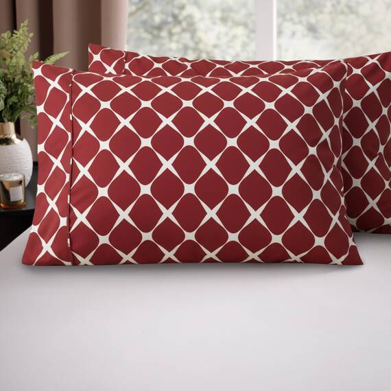 Elegant Comfort Luxuriöses, ultraweiches 2-teiliges Kissenbezug-Set, 1500 Premium-Mikrofaser in Hotelqualität, doppelt gebürstet, knitterfrei, Bloomingdale Burgunderrot, Standard/Queen-Größe