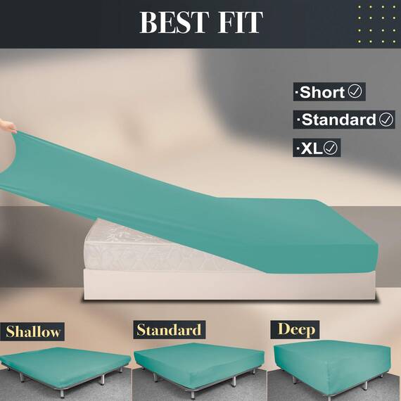 N&Y HOME Weiches Stretch-Spannbetttuch für Doppelbetten – 4-Wege-Stretch-Jersey-Strick, rutschfest & eng anliegende Passform für Matratzen (tief: 12.7 cm - 40.6 cm) – Aqua, Twin
