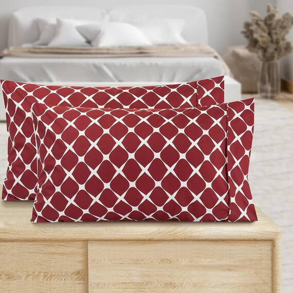 Elegant Comfort Luxuriöses, ultraweiches 2-teiliges Kissenbezug-Set, 1500 Premium-Mikrofaser in Hotelqualität, doppelt gebürstet, knitterfrei, Bloomingdale Burgunderrot, Standard/Queen-Größe