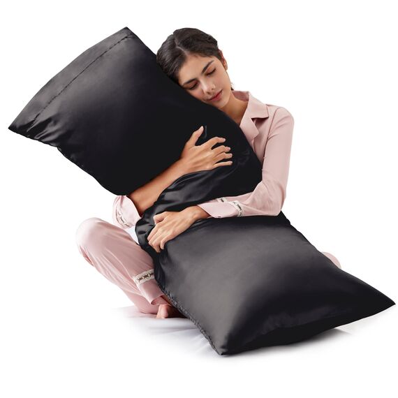 Love's Cabin Satin-Kissenbezüge-Set für Haare und Haut, Queen/King/Körpergröße, Kissenbezug mit Umschlagverschluss, Anti-Falten, hypoallergen, waschbeständig strapazierfähig Body(20"x54") schwarz