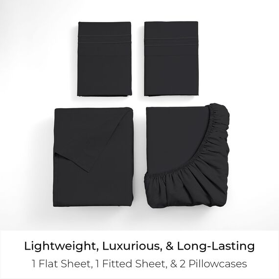 Mellanni Bettwäsche-Set, 4-teilig, ikonische Kollektion, luxuriös, extra weich, kühlende Bettlaken – Tiefe Taschen bis 40,6 cm – knitterfrei, farbecht, schmutzabweisend (Kingsize, Schwarz)