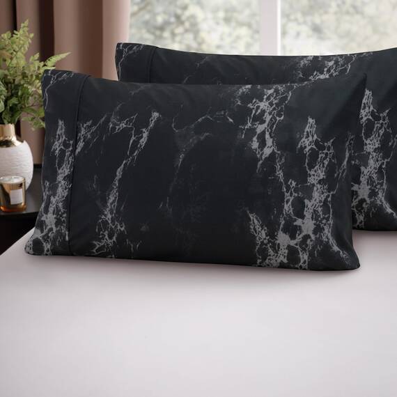 Elegant Comfort Luxuriöses, ultraweiches 2-teiliges Kissenbezug-Set, 1500 Premium-Mikrofaser, Hotelqualität, doppelt gebürstet, knitterfrei, Kingsize, Marmormuster, Schwarz