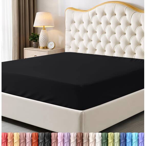 Utopia Bedding Spannbetttuch, weiche gebürstete Mikrofaser, Tiefe Taschen, einlauf- und lichtbeständig, pflegeleicht, nur 1 Spannbetttuch (Doppelbett, Schwarz)