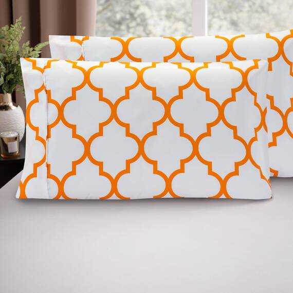 Elegant Comfort Luxuriöses, ultraweiches 2-teiliges Kissenbezug-Set, 1500 hochwertige Hotelqualität, Mikrofaser, doppelt gebürstet, knitterfrei, Standard/Queen, Vierpass-Muster, Orange
