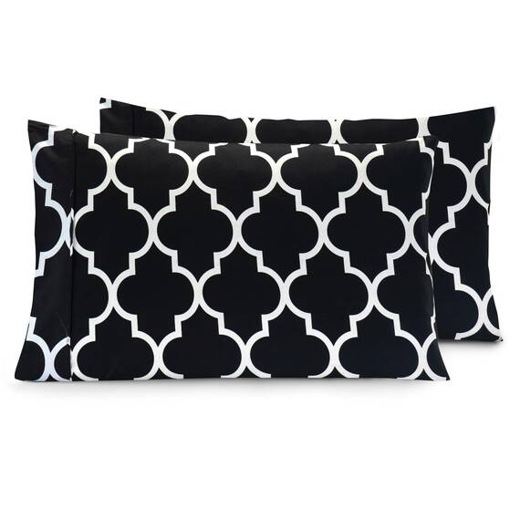 Elegant Comfort Luxuriöses, ultraweiches 2-teiliges Kissenbezug-Set, 1500 Premium-Mikrofaser in Hotelqualität, doppelt gebürstet, knitterfrei, Standard/Queen, Vierpass-Muster, Schwarz