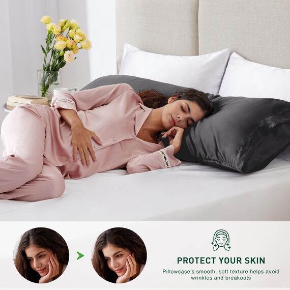 Love's Cabin Satin-Kissenbezüge-Set für Haare und Haut, Queen/King/Körpergröße, Kissenbezug mit Umschlagverschluss, Anti-Falten, hypoallergen, waschbeständig strapazierfähig Body(20"x54") schwarz