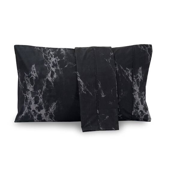 Elegant Comfort Luxuriöses, ultraweiches 2-teiliges Kissenbezug-Set, 1500 Premium-Mikrofaser in Hotelqualität, doppelt gebürstet, knitterfrei, Standard/Queen, Marmormuster, Schwarz