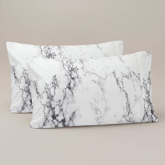 Elegant Comfort Luxuriöses, ultraweiches 2-teiliges Kissenbezug-Set, 1500 hochwertige Hotelqualität, Mikrofaser, doppelt gebürstet, knitterfrei, Standard/Queen, Marmor-Muster, Weiß