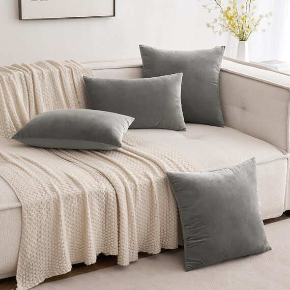 MIULEE Samt-Kissenbezug, weich, luxuriös, dekorativ, rechteckig, für Couch, Sofa, Schlafzimmer, Auto-Dekoration, 30,5 x 50,8 cm, Grau