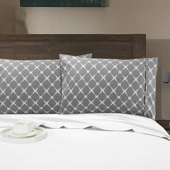 Elegant Comfort Luxuriöses, ultraweiches 2-teiliges Kissenbezug-Set, 1500 Premium-Mikrofaser in Hotelqualität, doppelt gebürstet, knitterfrei, Standard/Queen, Bloomingdale-Muster, Grau