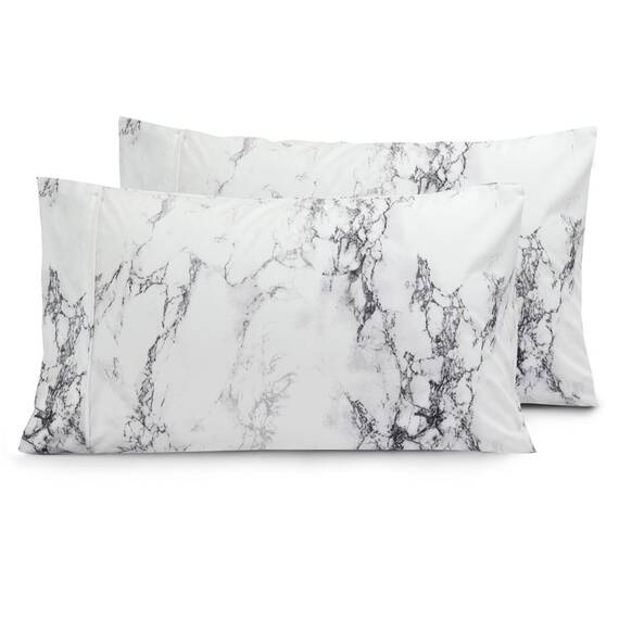 Elegant Comfort Luxuriöses, ultraweiches 2-teiliges Kissenbezug-Set, 1500 hochwertige Hotelqualität, Mikrofaser, doppelt gebürstet, knitterfrei, Standard/Queen, Marmor-Muster, Weiß