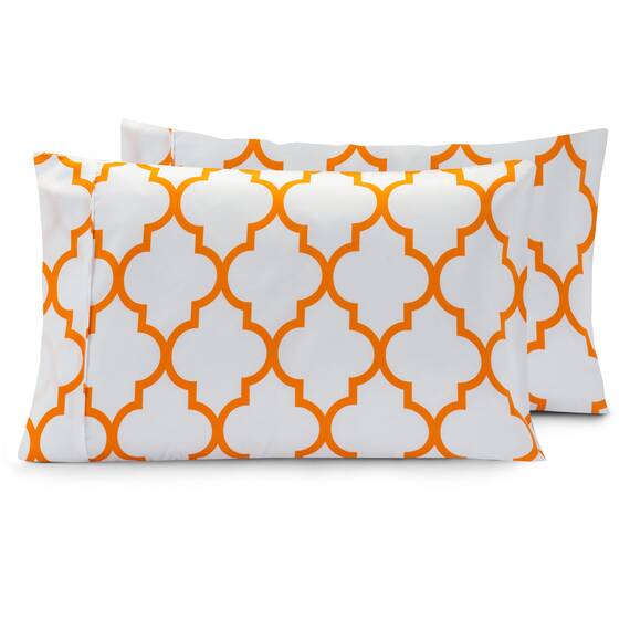 Elegant Comfort Luxuriöses, ultraweiches 2-teiliges Kissenbezug-Set, 1500 hochwertige Hotelqualität, Mikrofaser, doppelt gebürstet, knitterfrei, Standard/Queen, Vierpass-Muster, Orange
