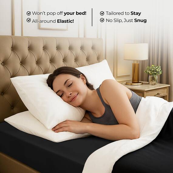 Utopia Bedding Spannbetttuch, weiche gebürstete Mikrofaser, Tiefe Taschen, einlauf- und lichtbeständig, pflegeleicht, nur 1 Spannbetttuch (Doppelbett, Schwarz)