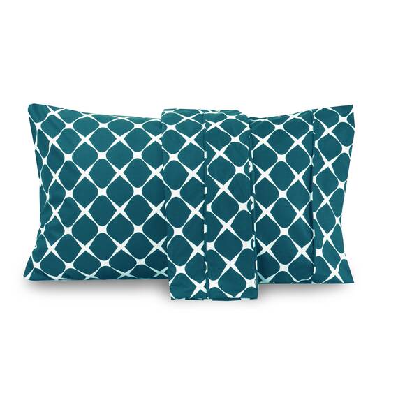 Elegant Comfort Luxuriöses, ultraweiches 2-teiliges Kissenbezug-Set, 1500 Premium-Mikrofaser in Hotelqualität, doppelt gebürstet, knitterfrei, Standard/Queen, Bloomingdale-Muster, Blaugrün