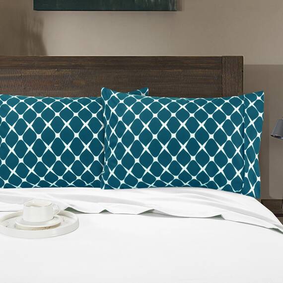 Elegant Comfort Luxuriöses, ultraweiches 2-teiliges Kissenbezug-Set, 1500 Premium-Mikrofaser in Hotelqualität, doppelt gebürstet, knitterfrei, Standard/Queen, Bloomingdale-Muster, Blaugrün