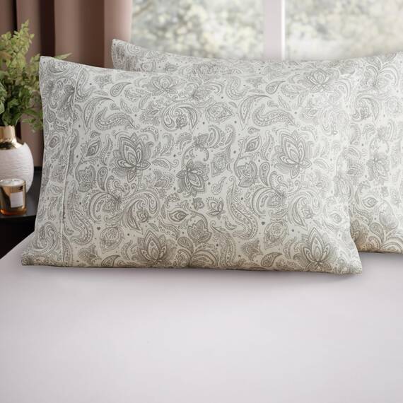 Elegant Comfort Luxuriöses, ultraweiches 2-teiliges Kissenbezug-Set, 1500 Premium-Mikrofaser in Hotelqualität, doppelt gebürstet, knitterfrei, Standard/Queen, Paisleymuster, Grau