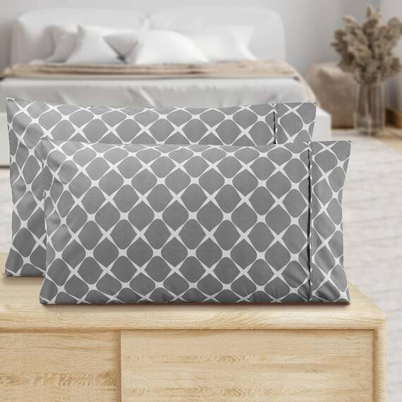 Elegant Comfort Luxuriöses, ultraweiches 2-teiliges Kissenbezug-Set, 1500 Premium-Mikrofaser in Hotelqualität, doppelt gebürstet, knitterfrei, Standard/Queen, Bloomingdale-Muster, Grau