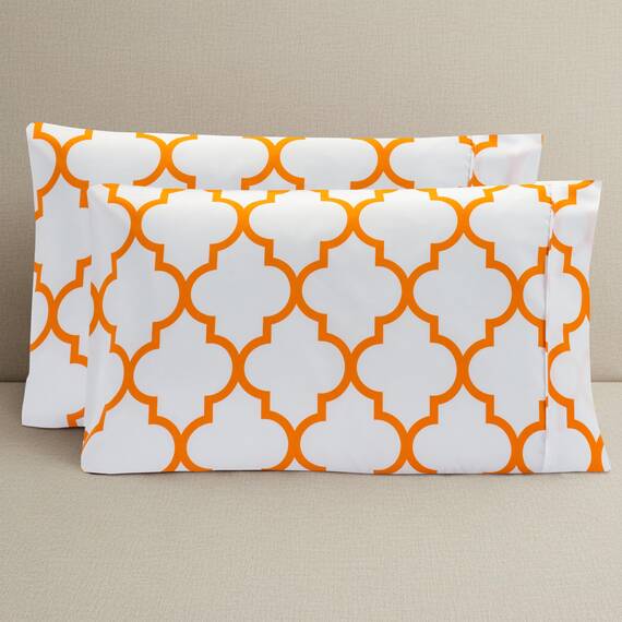 Elegant Comfort Luxuriöses, ultraweiches 2-teiliges Kissenbezug-Set, 1500 hochwertige Hotelqualität, Mikrofaser, doppelt gebürstet, knitterfrei, Standard/Queen, Vierpass-Muster, Orange