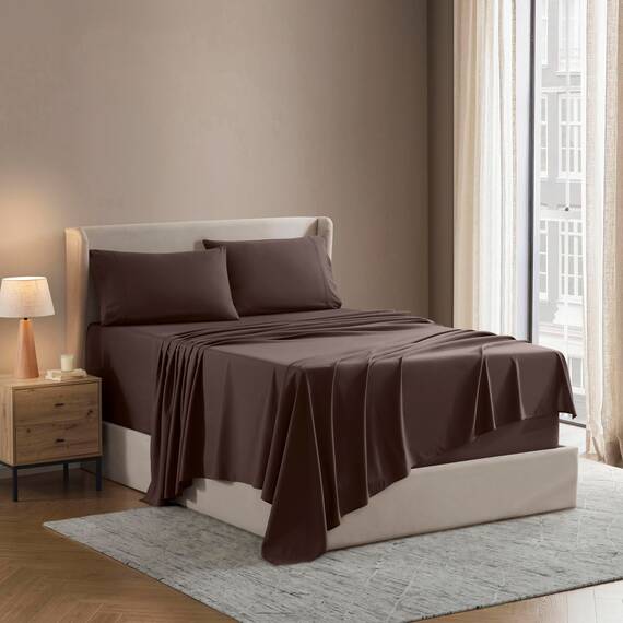 Nestl Bettlaken-Set – 1800 tiefe Taschen, Bettwäsche-Set – Hotel Luxus Doppelbett-gebürstete Mikrofaser – Spannbettlaken, Bettlaken, Kissenbezüge Queen schokobraun