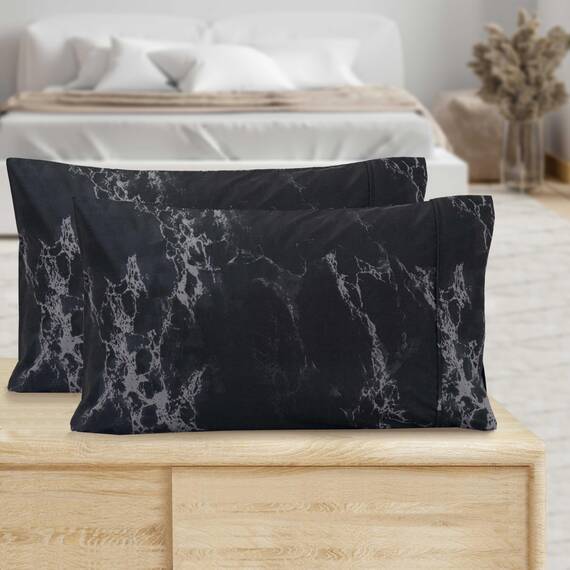 Elegant Comfort Luxuriöses, ultraweiches 2-teiliges Kissenbezug-Set, 1500 Premium-Mikrofaser in Hotelqualität, doppelt gebürstet, knitterfrei, Standard/Queen, Marmormuster, Schwarz