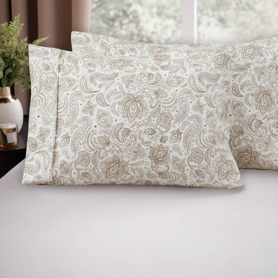 Elegant Comfort Luxuriöses, ultraweiches 2-teiliges Kissenbezug-Set, 1500 Premium-Mikrofaser in Hotelqualität, doppelt gebürstet, knitterfrei, Standard/Queen, Paisley-Muster, Taupe