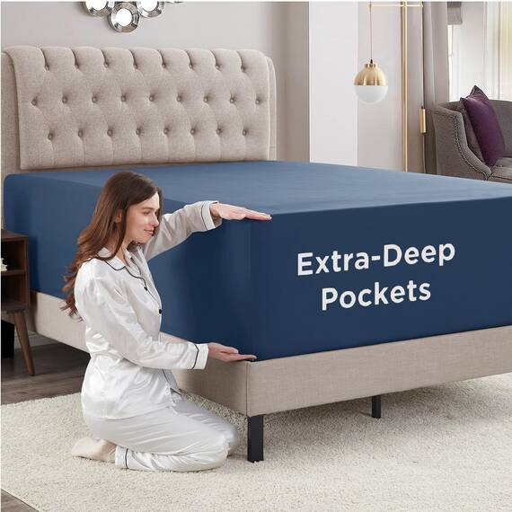 Empyrean Spannbettlaken, extra tief, Hotelgröße, für 45,7 bis 61 cm große Matratzen, weich, knitterfrei, mit Eckgurten