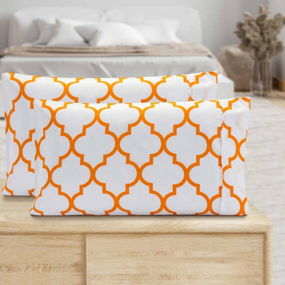 Elegant Comfort Luxuriöses, ultraweiches 2-teiliges Kissenbezug-Set, 1500 hochwertige Hotelqualität, Mikrofaser, doppelt gebürstet, knitterfrei, Standard/Queen, Vierpass-Muster, Orange