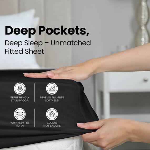 Utopia Bedding Spannbetttuch, weiche gebürstete Mikrofaser, Tiefe Taschen, einlauf- und lichtbeständig, pflegeleicht, nur 1 Spannbetttuch (Doppelbett, Schwarz)