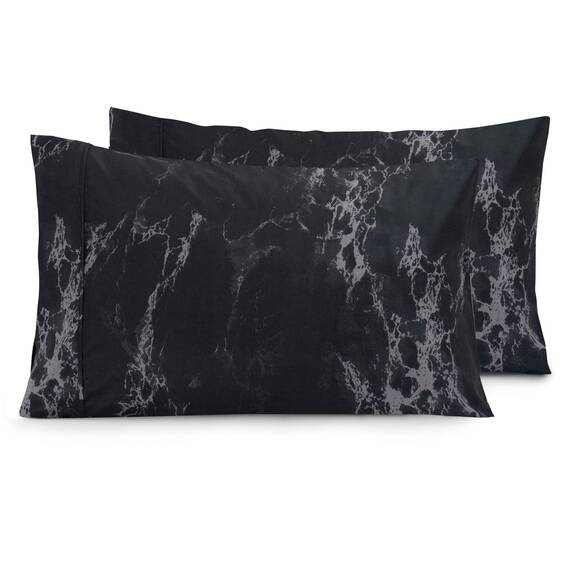 Elegant Comfort Luxuriöses, ultraweiches 2-teiliges Kissenbezug-Set, 1500 Premium-Mikrofaser, Hotelqualität, doppelt gebürstet, knitterfrei, Kingsize, Marmormuster, Schwarz