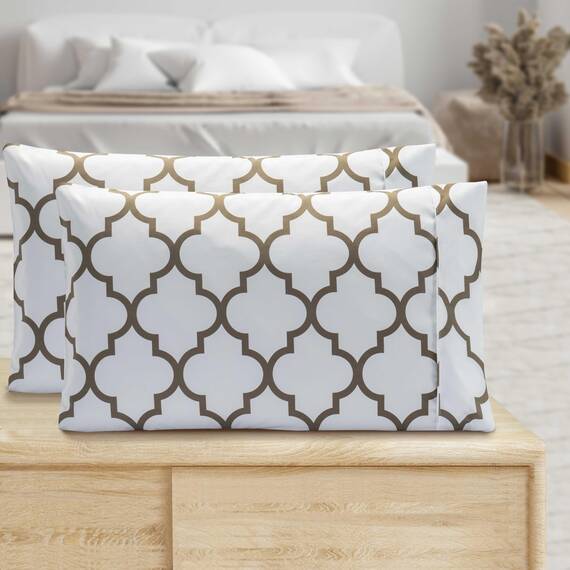 Elegant Comfort Luxuriöses, ultraweiches 2-teiliges Kissenbezüge-Set, Fadenzahl 1500, ägyptische Qualität, Mikrofaser, doppelt gebürstet, knitterfrei, Standardgröße, Vierpass-Muster, Weiß