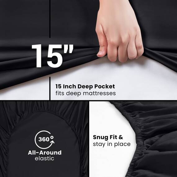 Utopia Bedding Spannbetttuch, weiche gebürstete Mikrofaser, Tiefe Taschen, einlauf- und lichtbeständig, pflegeleicht, nur 1 Spannbetttuch (Doppelbett, Schwarz)