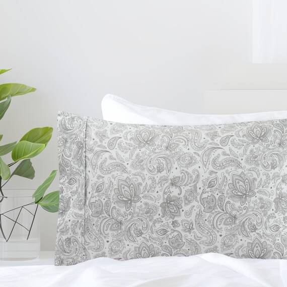 Elegant Comfort Luxuriöses, ultraweiches 2-teiliges Kissenbezug-Set, 1500 Premium-Mikrofaser in Hotelqualität, doppelt gebürstet, knitterfrei, Standard/Queen, Paisleymuster, Grau