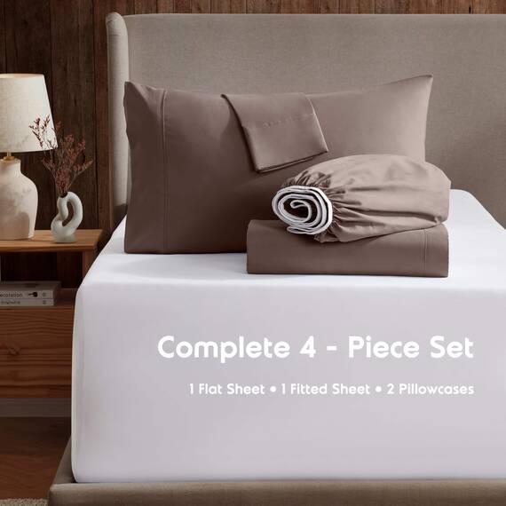 Nestl Bettlaken-Set – 1800 tiefe Taschen, Bettwäsche-Set – Hotel Luxus Doppelbett-gebürstete Mikrofaser – Spannbettlaken, Bettlaken, Kissenbezüge Queen schokobraun